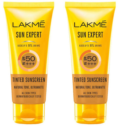 LAKMÉ Sun Expert, Spf 50 Pa+++ Tinted Sunscreen, 100G, For Sun Protection With Natural Matte Finish, Dermatologically Tested, Non- Sticky Formula, For All Skin Types (Pack Of 2)
